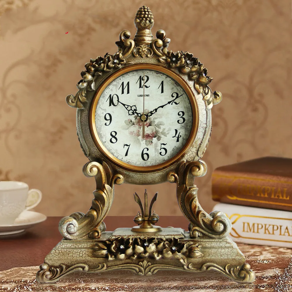 1PCS Antique continental clock mute living room table clock bedside clock decorative creative swing antique clock LU614207 1PCS Antique continental clock mute living room table clock bedside clock decorative creative swing antique clock LU614207