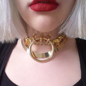

Trendy Women Punk Rock Clear PVC Vinyl Choker Gold Safe Heart O Shaped Love Lock Key Spikes Studded Collar Necklace
