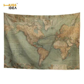 

HUGSIDEA Vintage Wall Tapestry World Map Pattern Home Scenery Decoration Accessories for Mandala Bedspread Beach Picnic Blanket