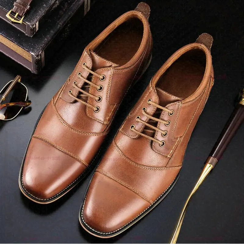 Genuine Leather Lace-up New Men Dress shoes formal shoes men's Handmade business shoes wedding shoes Big Size 50 A51-94