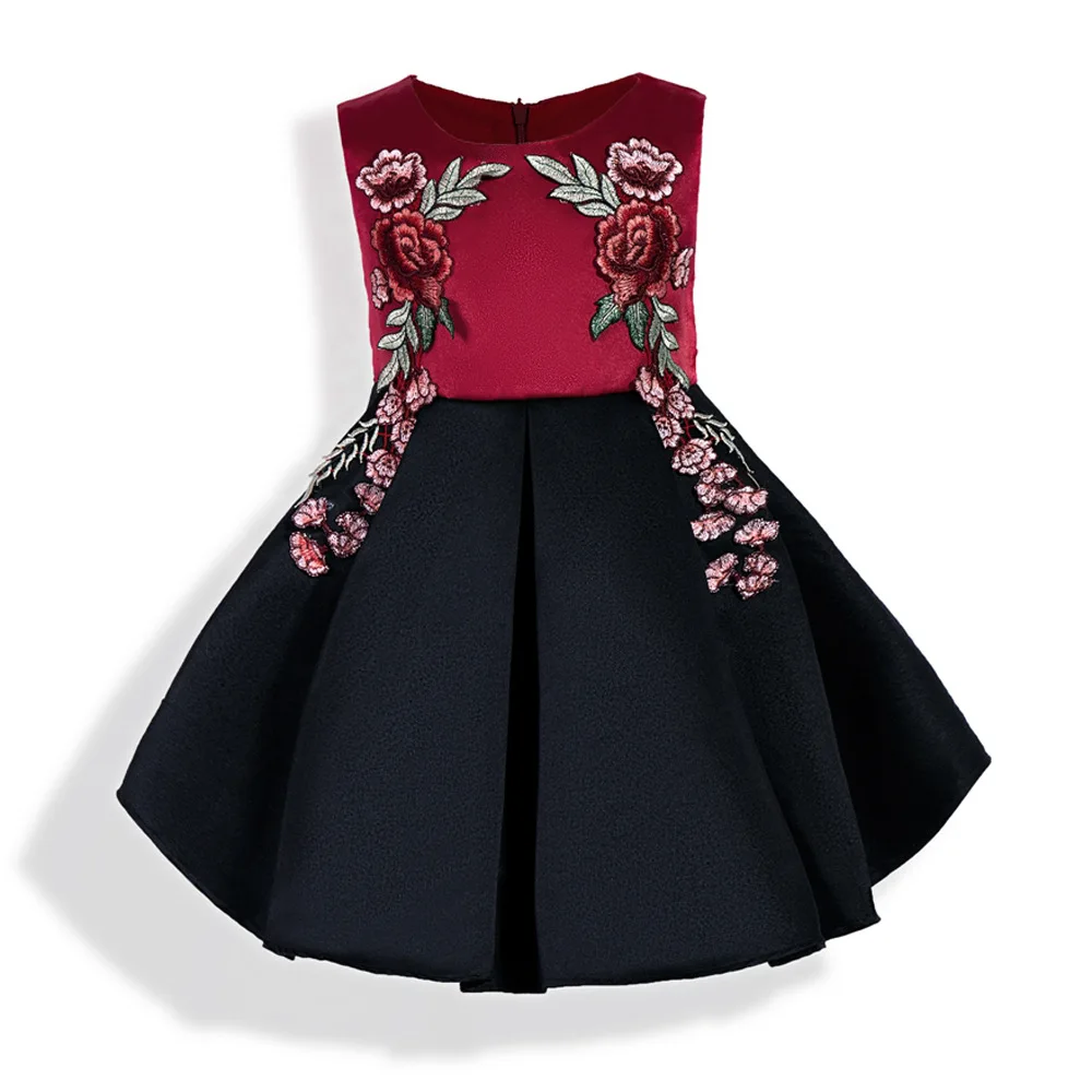 

Cute Baby Girl Wedding Party Dress Little Black & Red Princess Flower Girls Dresses Summer Kids Wear