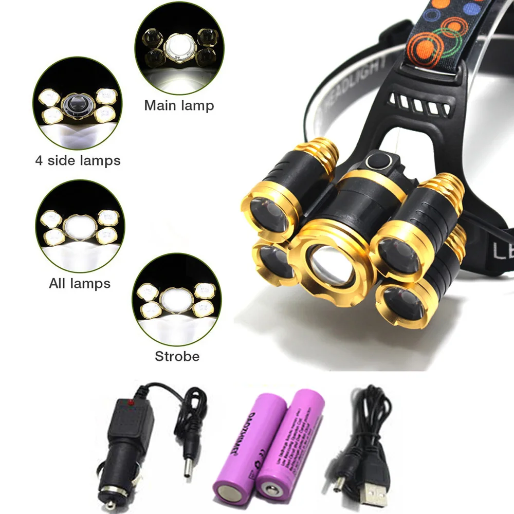 LED Headlamp XML 3T6 5T6 15000LM Headlight frontale Flashlight 4 Mode Torch Lights with Car Charger With 18650 Battery LED Headlamp XML 3T6 5T6 15000LM Headlight frontale Flashlight 4 Mode Torch Lights with Car Charger With 18650 Battery