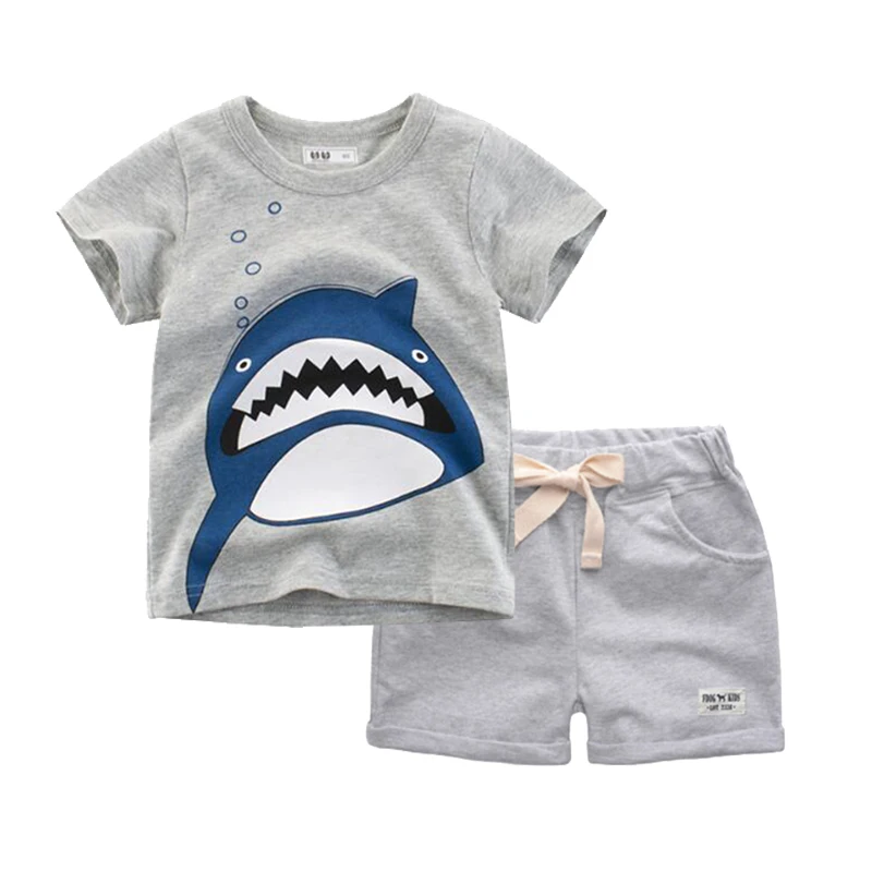 BINIDUCKLING/ г., модный летний комплект детской одежды для маленьких мальчиков, хлопковый комплект одежды для маленьких мальчиков с изображением акулы, комплект одежды из 2 предметов