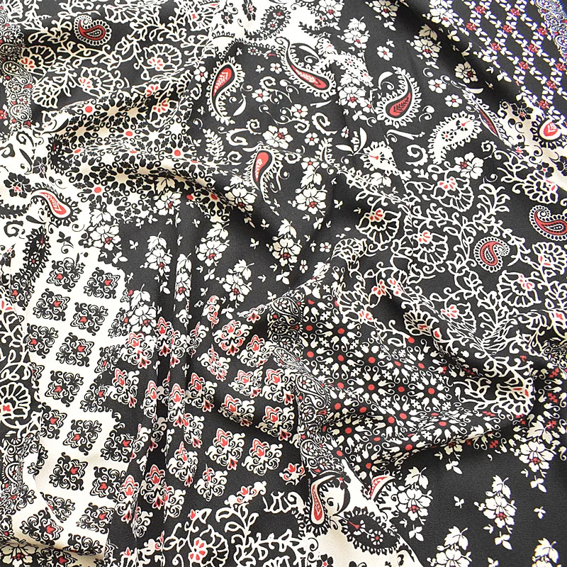 

145x100cm Imported Classical ethnic style Print Soft Chiffon Fabric for Women Wedding Dress Shirt scarf Sewing Cloth Upholstery