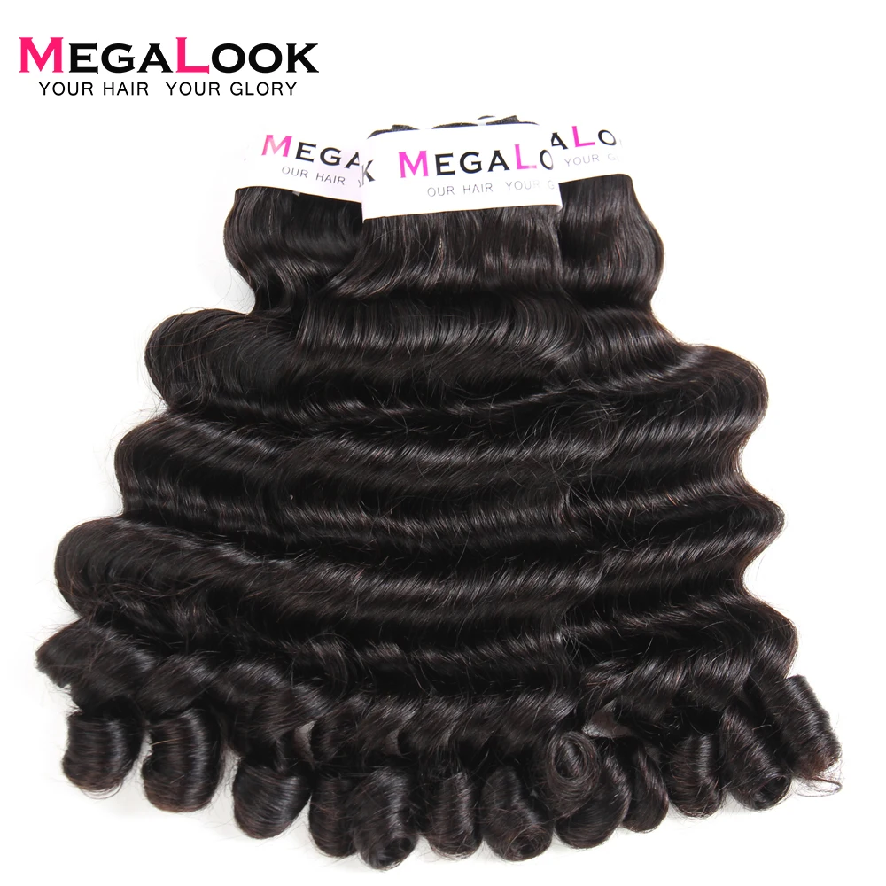 Megalook бразильский Funmi вьющиеся причудливые человеческие волосы 3 Связки с закрытием Narutal цвет Fumi remy волосы расширения