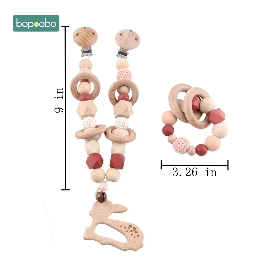 Bopobo Детские Силиконовые Прорезыватели, деревянные кольца, браслет, соски, держатели на цепочке, Прорезыватель для зубов, игрушка, коляска, цепь, деревянная детская игрушка-прорезыватель - Цвет: Red Set 3