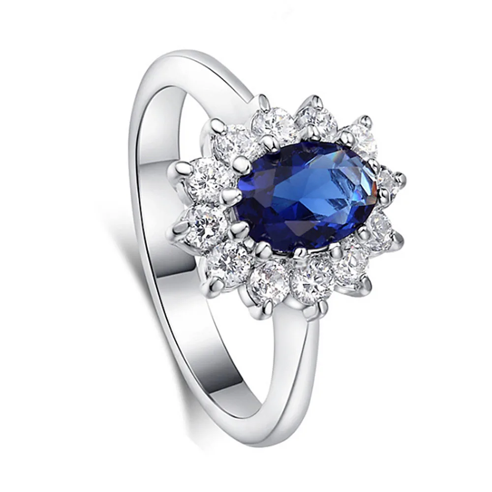 

New High-end Fashion Jewelry Popular Engagement Rings for Women Blue Zircon Gold Casual Ring Anillos Mujer