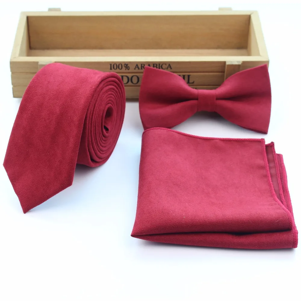 

Mens Designer Skinny Solid Color Micro Suede Pocket Square Handkerchief Butterfly Bow Tie Ties Set Lots