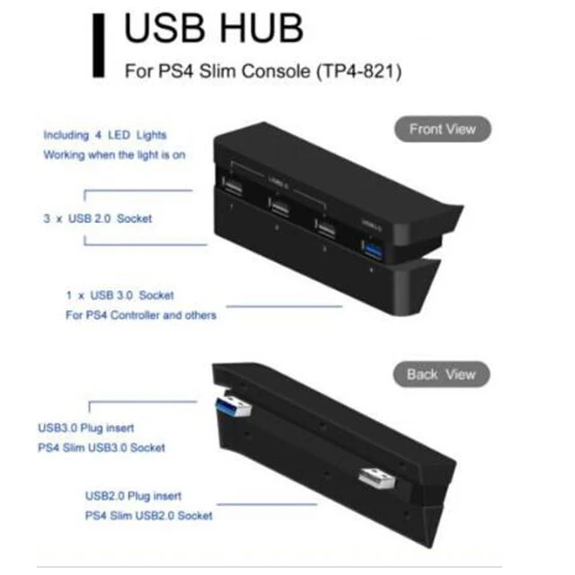 Newest PS4 Slim 4-in-1 HUB For Sony PlayStation 4 slim PS4 Slim Console USB  HUB 1 USB 3.0 Port + 3 USB 2.0 ports High Speed