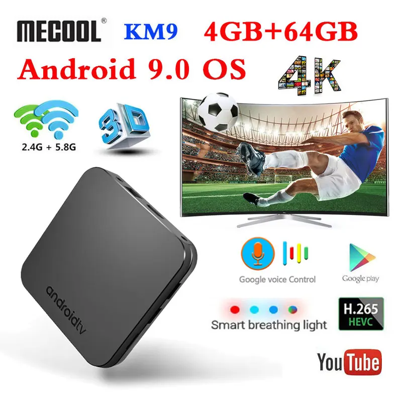 

MECOOL KM9 Android 9.0 Smart TV Box Remote Control Amlogic S905X2 4GB DDR4 RAM 32GB ROM Dual Wifi 4K HDR Set Top Box