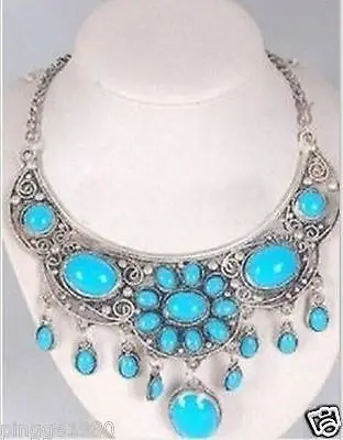 

FREE SHIPPING>>@> Hot sale HOT>>Tibet silver Tribal Jewelry turquoise flower necklace
