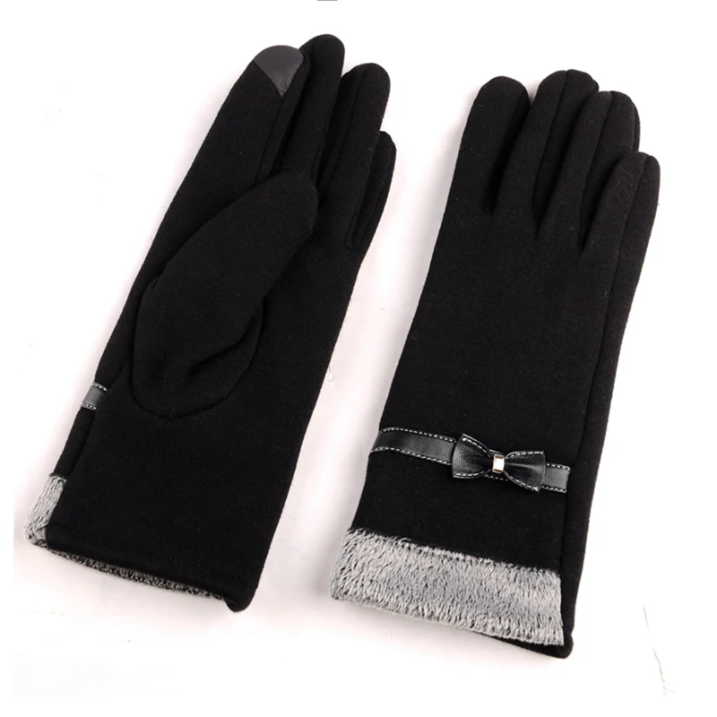 WmcyWell New Fashion Women Gloves Autumn Winter Cute Bow Warm Warmer Full Finger Mittens Women Cashmere Female Gloves