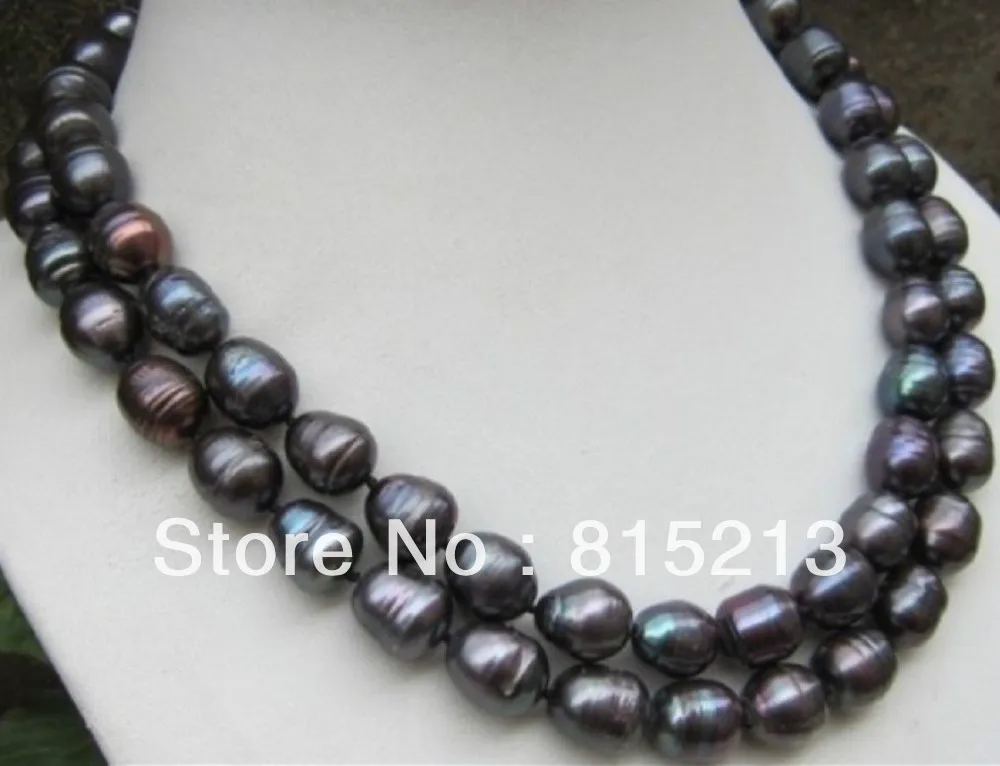 

ddh00468 REAL NATURAL TAHITIAN BLACK BAROQUE PEARL NECKLACE 11-13MM 35"14K