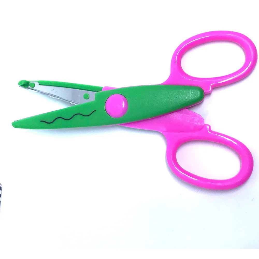 Металлические и пластиковые ножницы для скрапбукинга DIY, Цветные Ножницы, бумажные кружевные украшения для дневника с 5 узорами, Безопасный инструмент