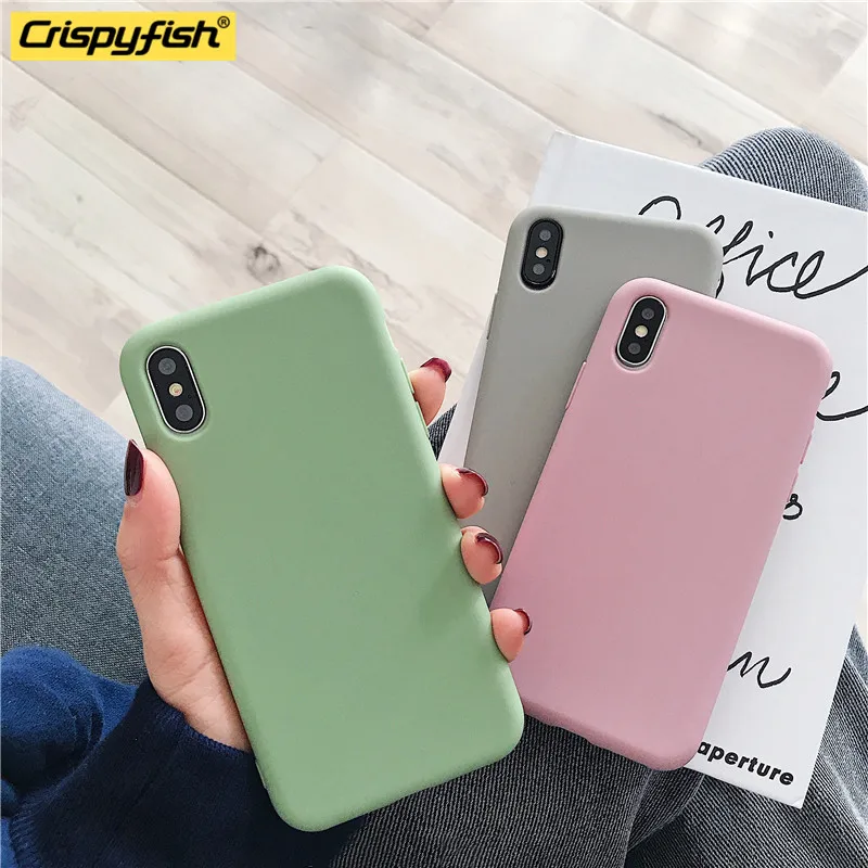 

Crispyfish Plain Matte Case For iPhone 6 6s 7 8 Plus X XR XS MAX colorfu Ultra-thin Soft TPU Silicone Case Back Cover
