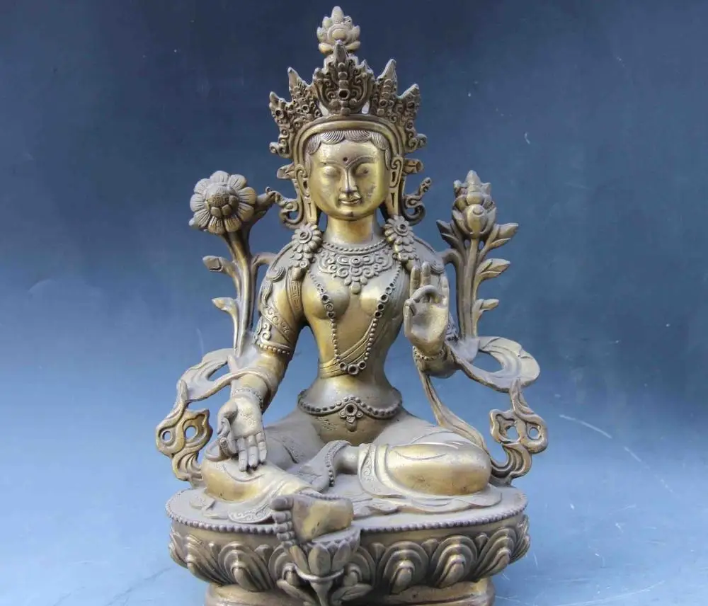 

9 Copper Brass Green Tara GuanYin Kwan-yin Boddhisattva Goddess Buddha Statue