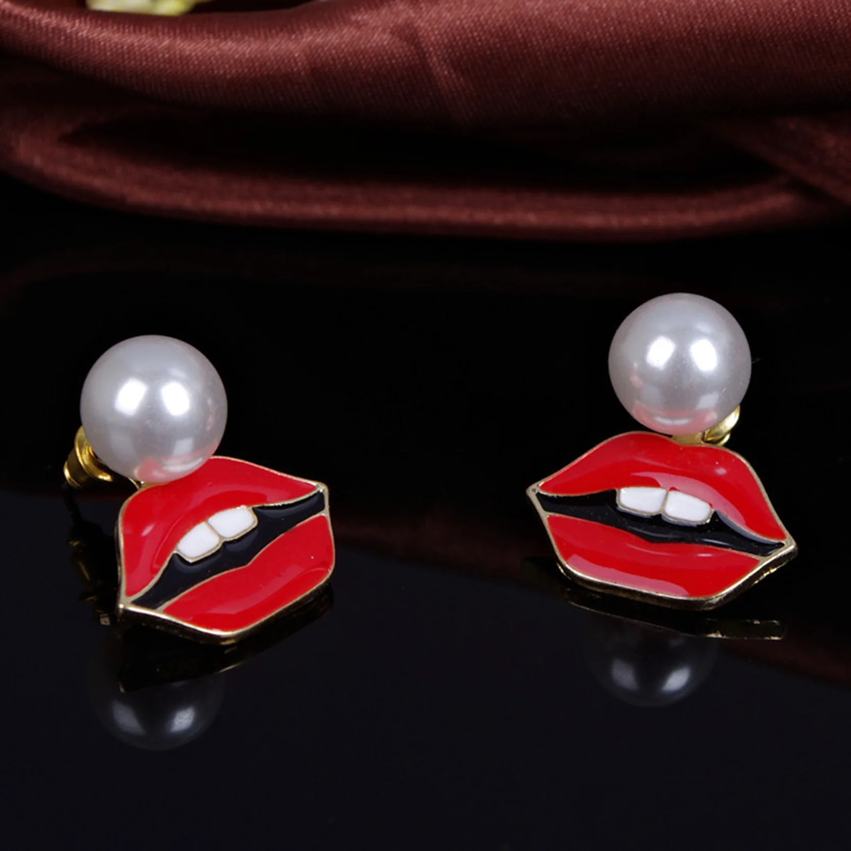 Jewelry Stroe Online Double Side Earring with Imitation Pearl and Red