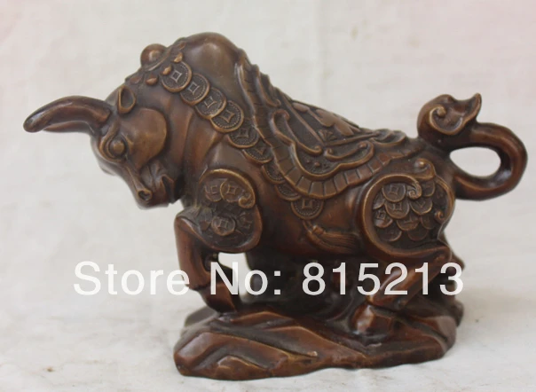 

bi00686 8" Chinese Bronze Wealth Money Animal Stronger Bull Unicorn OX Rhin Oxen States