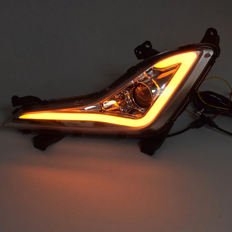 

ShenLao 2Pcs led car lights ABS Daytime Running Lights car accessories For Hyundai ELANTRA 2014 2015 White with yellow DRL lamps