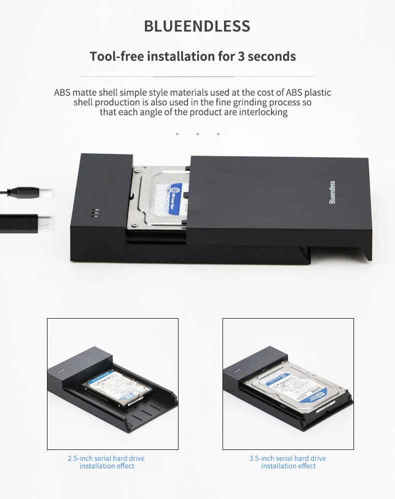 Blueendless 3," HDD USB жесткий диск для подключения жесткого диска Пластик USB 12V 2A Caddy коробка для копмьютерного внешний жесткий диск Disco Duro, а так же 30