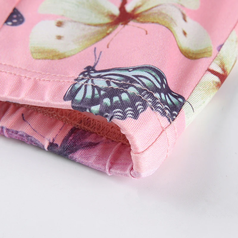 Sweetown бабочка печати Kawaii женские туфли из двух частей комплект спортивный костюм Для женщин сладкие Стиль розовый наряд комплект: укороченный топ и юбка в уличном стиле