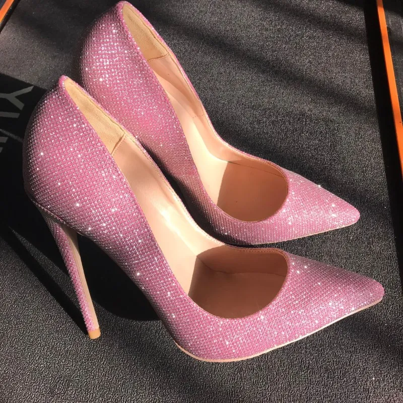 

New pink sequined pointed high-heeled shoes in spring and summer of 2019