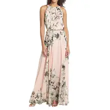 Summer dress rosa con cinturón sexy mujeres gasa dress estampado floral o cuello sin mangas del partido de long beach boho dress mujer