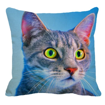

XUNYU Cute Pet Cat Pattern Square Linen Pillow Case Home Sofa Pillow Cover Animal Cushion Cover 45x45cm AC086