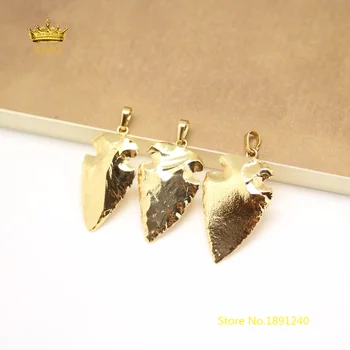 

5pcs Gold Copper Electroplated Tourmaline Stone Beads Pendants Findings,Raw Tourmaline Arrowhead Charms Making Necklace GH132