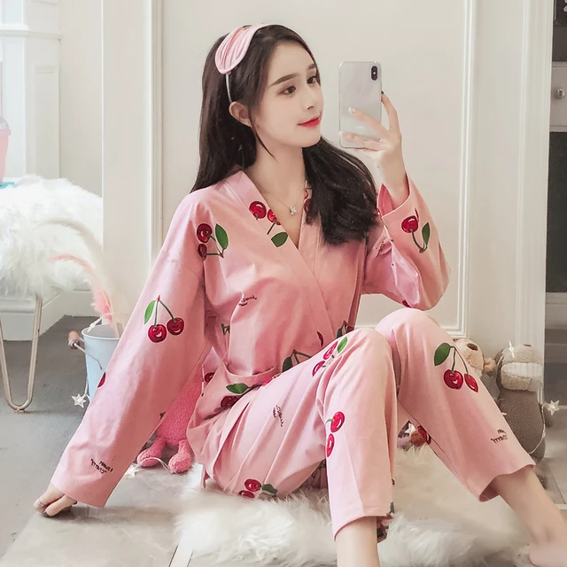 2019 summer cotton japanese pajamas sets yukata girl simple kimono loose style women steam