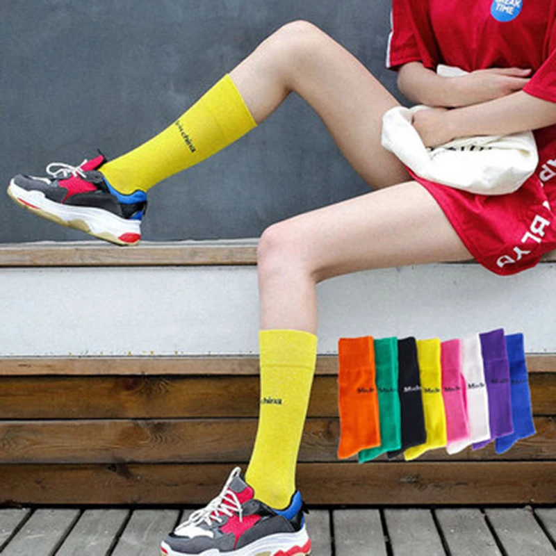 1 Pair Fashion Women Cotton High Crew Socks College Style Casual Gril
