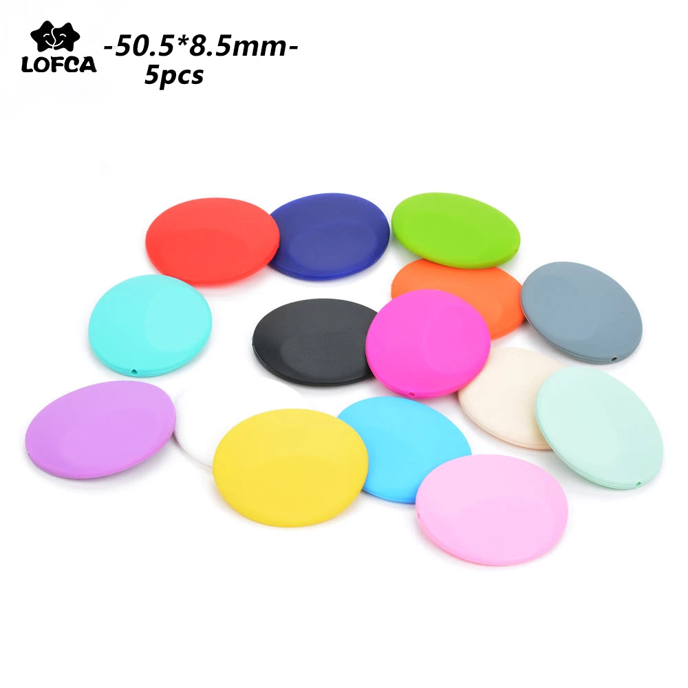 

LOFCA 5pcs Flat Silicone Beads Teething Accessory Jewelry Teether BPA Free Chewable Beads Toy Soft Gift