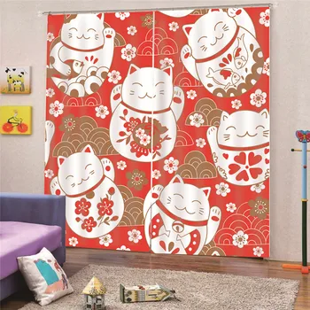 

3D Digital Print Lucky Cat High Shade Curtains For Living Room Bedroom Kitchen Custom Custom DROPSHIP Home Decor Draps MA3