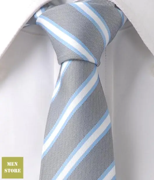 

Gray White Sky Blue Stripe Men Jacquard Woven Skinny Slim Narrow 2.5" Necktie 6.79 cm Neckwear Wedding Party Tie LT204