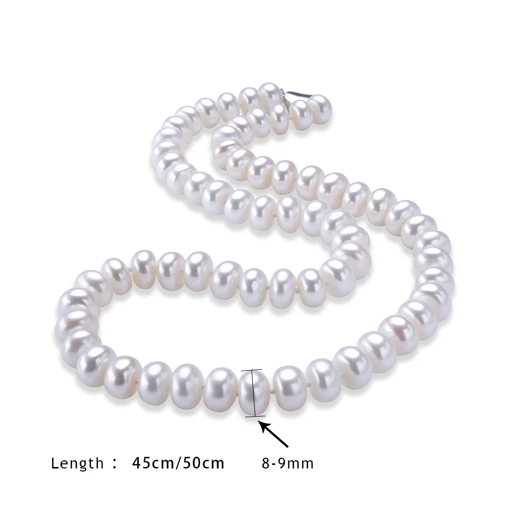 Lindo Классический белый натуральный пресноводный жемчуг Цепочки и ожерелья размером 8-9 мм, серебряный 925 благородный с высокой степенью блеска, ювелирные изделия из настоящего жемчуга Лидер продаж 45/50 см