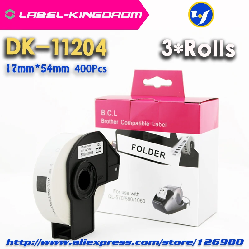 3 рулона совместимый DK-11204 этикетки 17 мм * 54 для принтера Brother все поставляются с