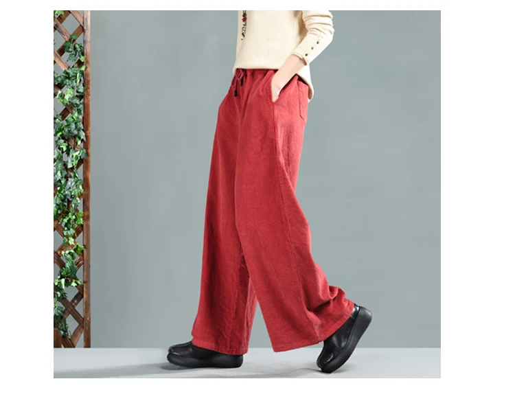 Весенние женские брюки большого размера, свободные брюки с завязками, новые вельветовые смешанные Женские повседневные Ретро Брюки с карманами, Mori girl