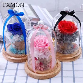 

Beautiful Valentine's Day creative gift 6-7cm rose finished eternal flower glass gift decoration room holiday wedding decoration