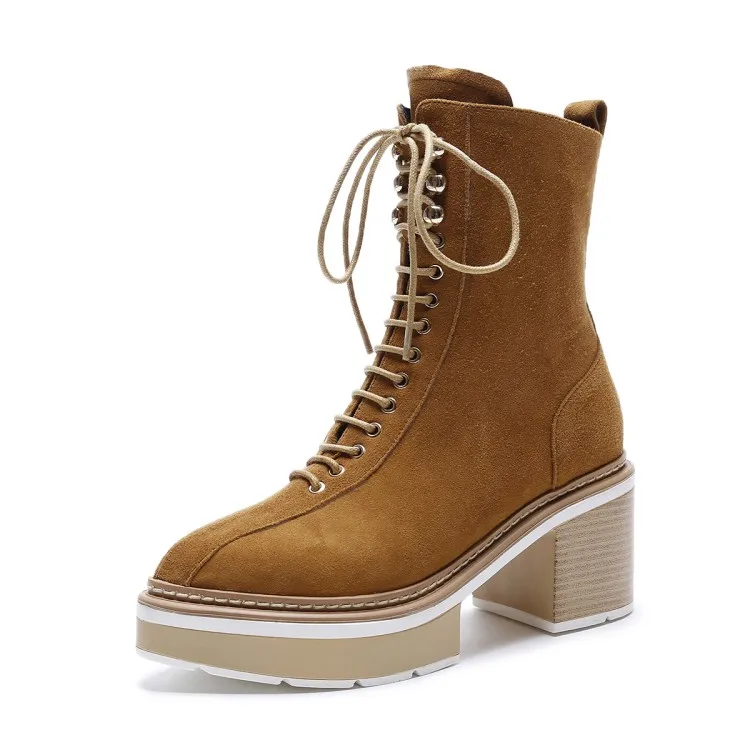 OI00222 Kid Suede Оригинальное предназначение; Модные женские ботильоны с острым носком; ботинки на квадратном каблуке из коровьей кожи; Детские женские замшевые туфли; американские размеры 4-10,5 - Цвет: OI00222 Kid Suede