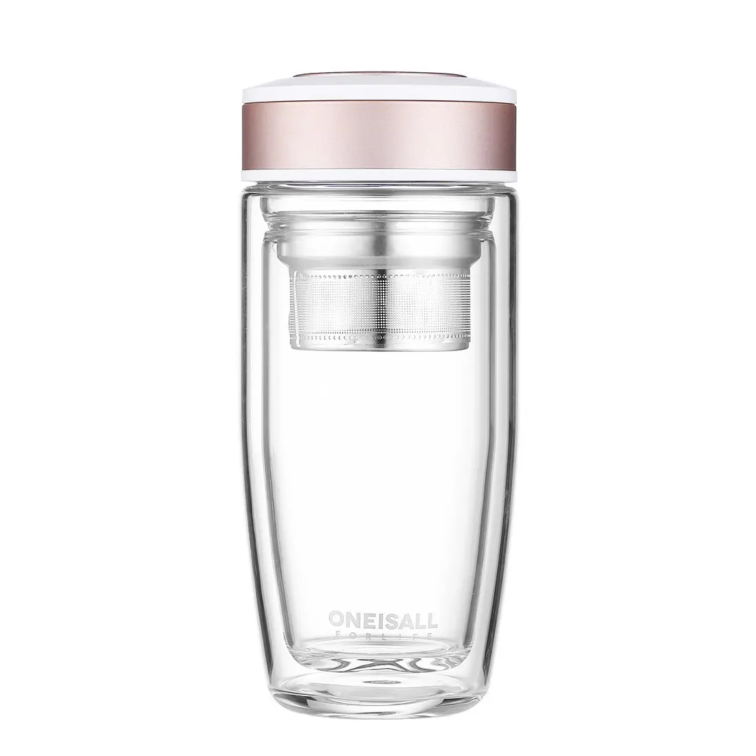 

ONEISALL 380ml Glass Tea Bottle for Water Cups with Infuser Double walles Glass Bottle with Infuser Champagne Bpa Free Bottles