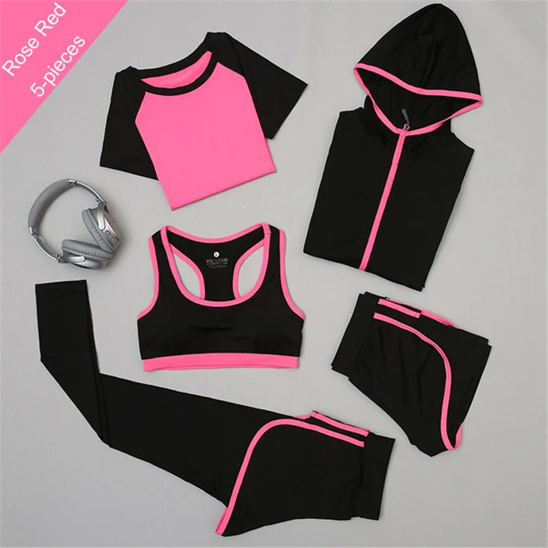 XC LOHAS RunningTights Спортивная быстросохнущая тренировки для занятий спортом, для занятий спортом, костюмы 5 шт./компл. Йога Комплект Для женщин спортивная одежда