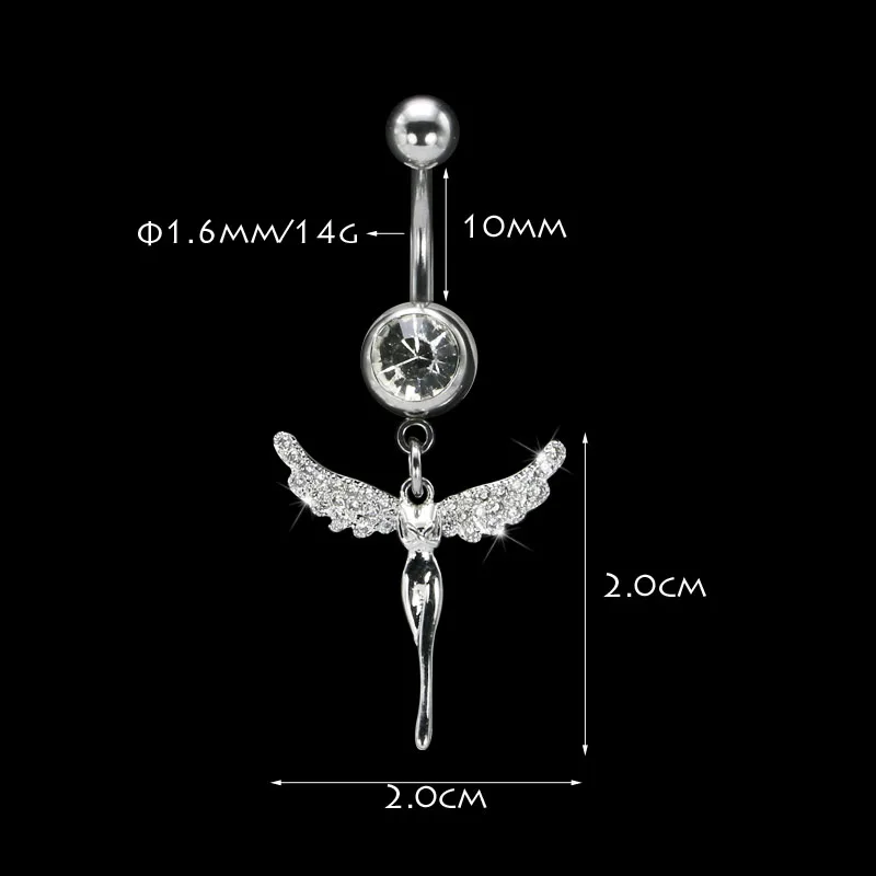 Мода Прекрасный Ангел подвеска в форме крыла пупка кольца пупка пирсинг ombligo хирургическая сталь Циркон 16 г пирсинг ювелирные изделия для женщин