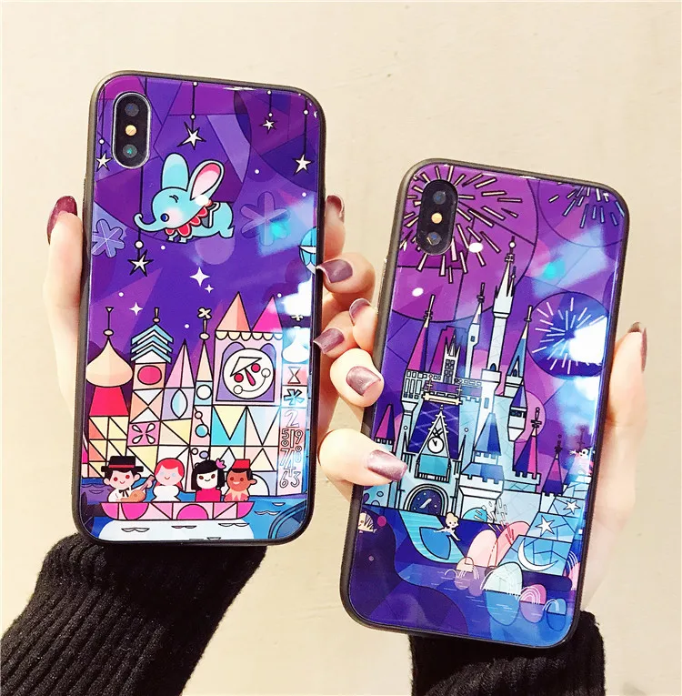 for iphone 8 8plus Fairy tale castle Glass Case . Cartoon Fireworks hard back case For X 6 6s 6splus 6plus 7 7plus cover |