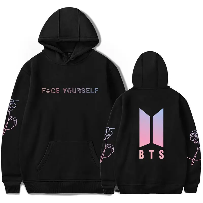 Bts Bangtan футболки на мальчиков Для женщин толстовки любить себя Bts принт Женский свитшот, пуловер в Корейском стиле harajuku Пуловеры Прямая