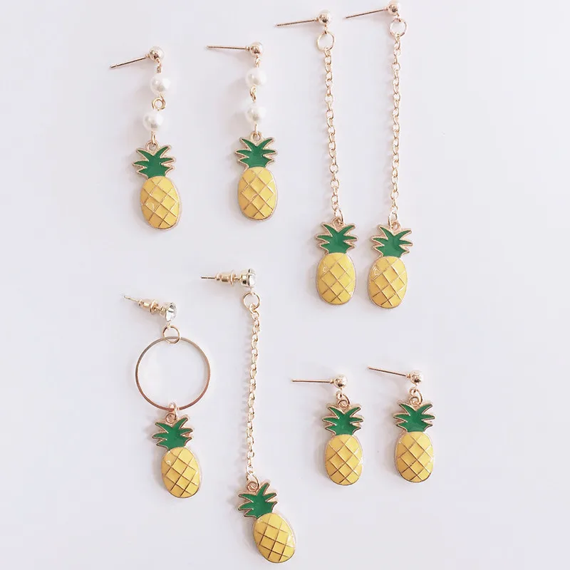 

Pineapple Metal Earrings Pearl Long Fringe Asymmetric Earrings Cute Sweet Beauty Student Daily Wild Trendy Jewelry Accessories