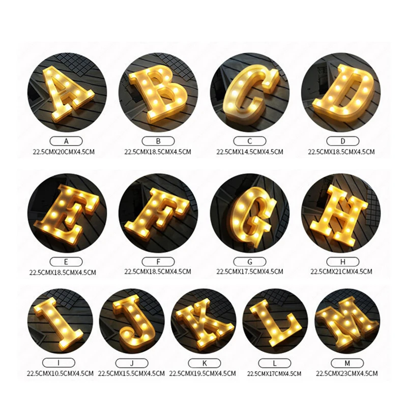 Warm Light Letters DIY LED Holiday Lighting Alphabets A-Z Heart Symbol Plastic LED Lights Bedroom Wedding Party Festival Decor
