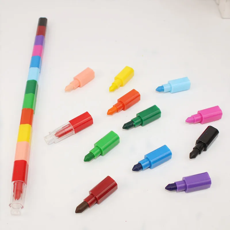 

Creative Colorful 12 Colors Oil Paint Pen Crayons Stacker Pencils Drawing Pen Art Painting Gift for Children Kids Pastel Crayons