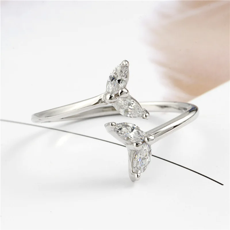 Mermaid fish tail CZ open ring 100% Sterling 925 silver Jewelry Vintage Adjustable rings for women girl gift free size