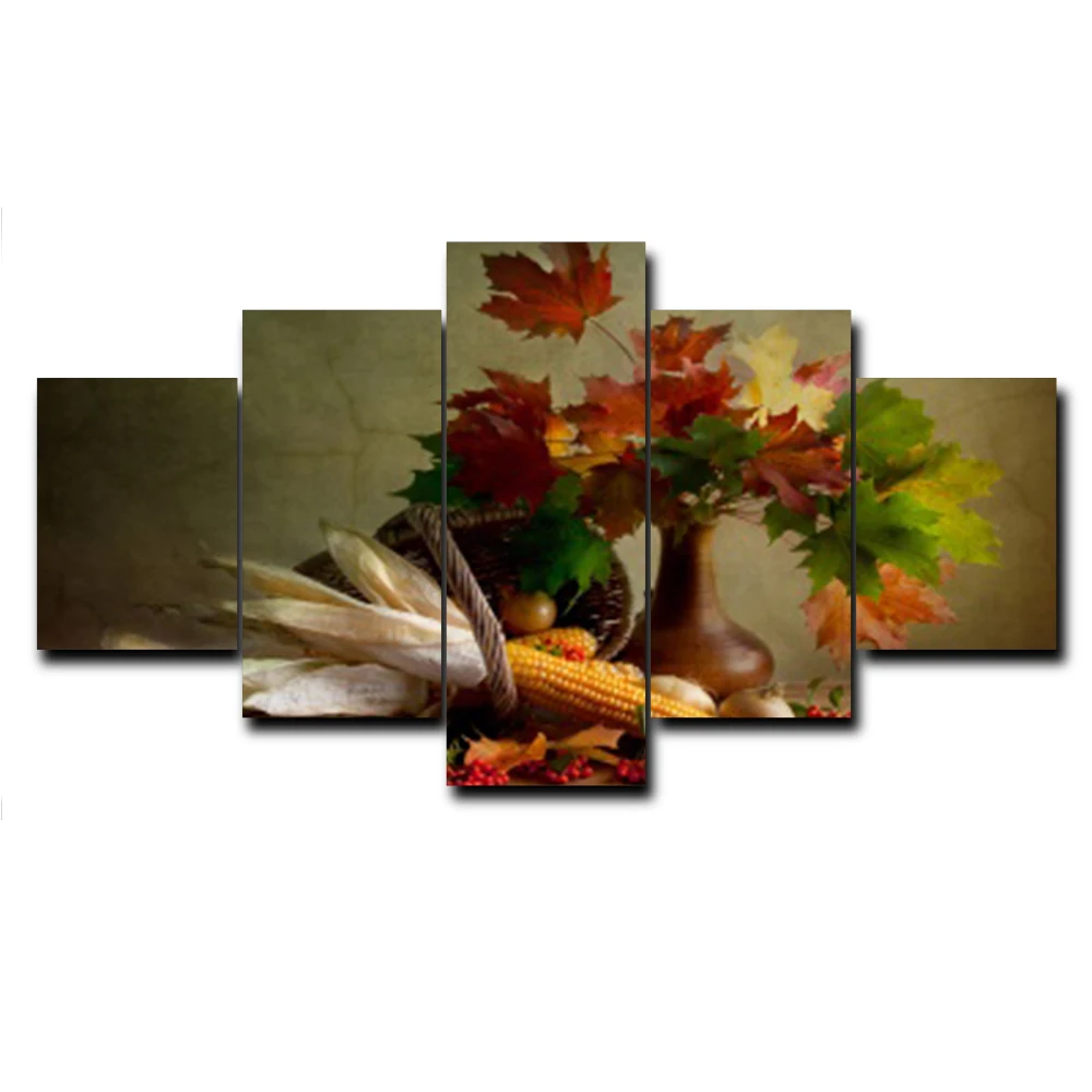 cheap Laeacco Vase Basket Corn Leaves View Landscape Canvas Bed Living Room Oil Painting Home Decoration Wallpaper Mural Picture