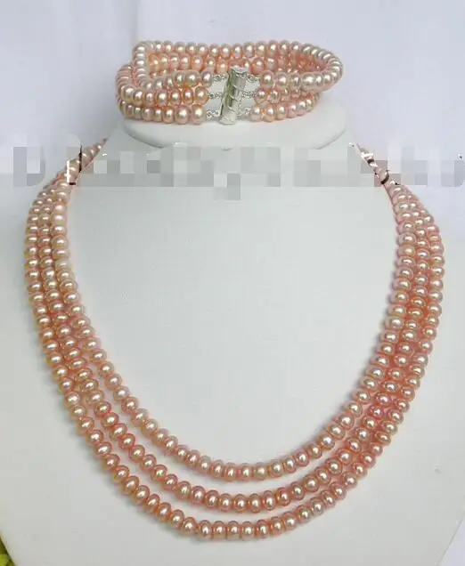 

Free Shipping >>>>>3row pink pearls necklace bracelet set